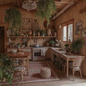 Kuchnia w stylu boho z naturalnymi materiałami